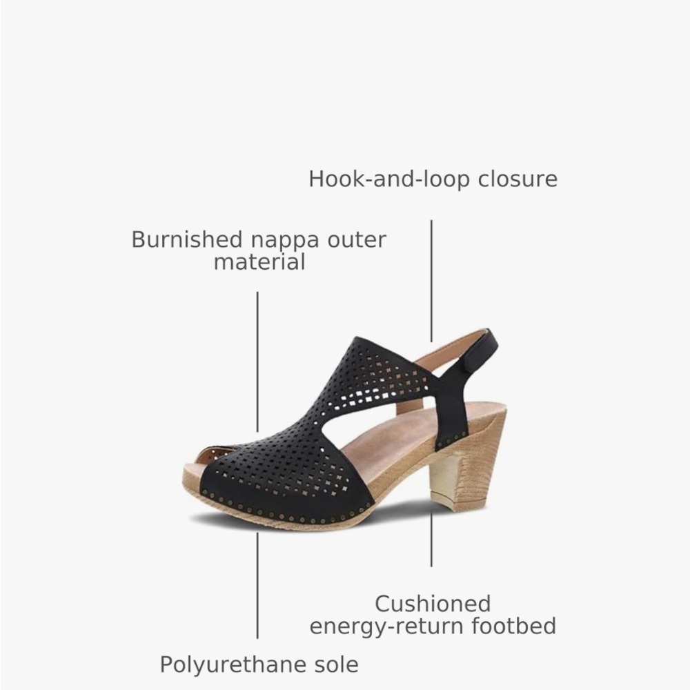 Dansko Black Laser Cut Peep Toe Sandals - Picture 3 of 7
